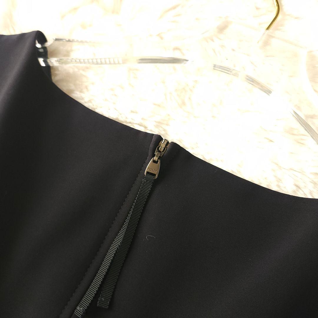 美品 FOXEY NEW YORK洗える バルーンフレアーワンピース 濃紺 38
