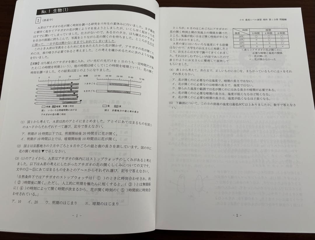 希学園　小６　最高レベル演習　算数　理科　、甲陽学院と北嶺中の入試問題