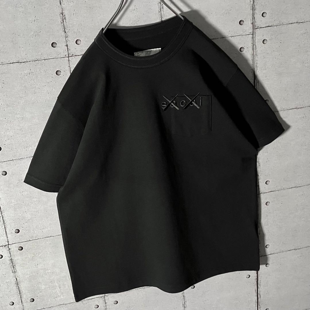 美品 ☆ サカイ 刺繍ロゴ カウズ限定コラボ Tシャツ ブラック 3（L)