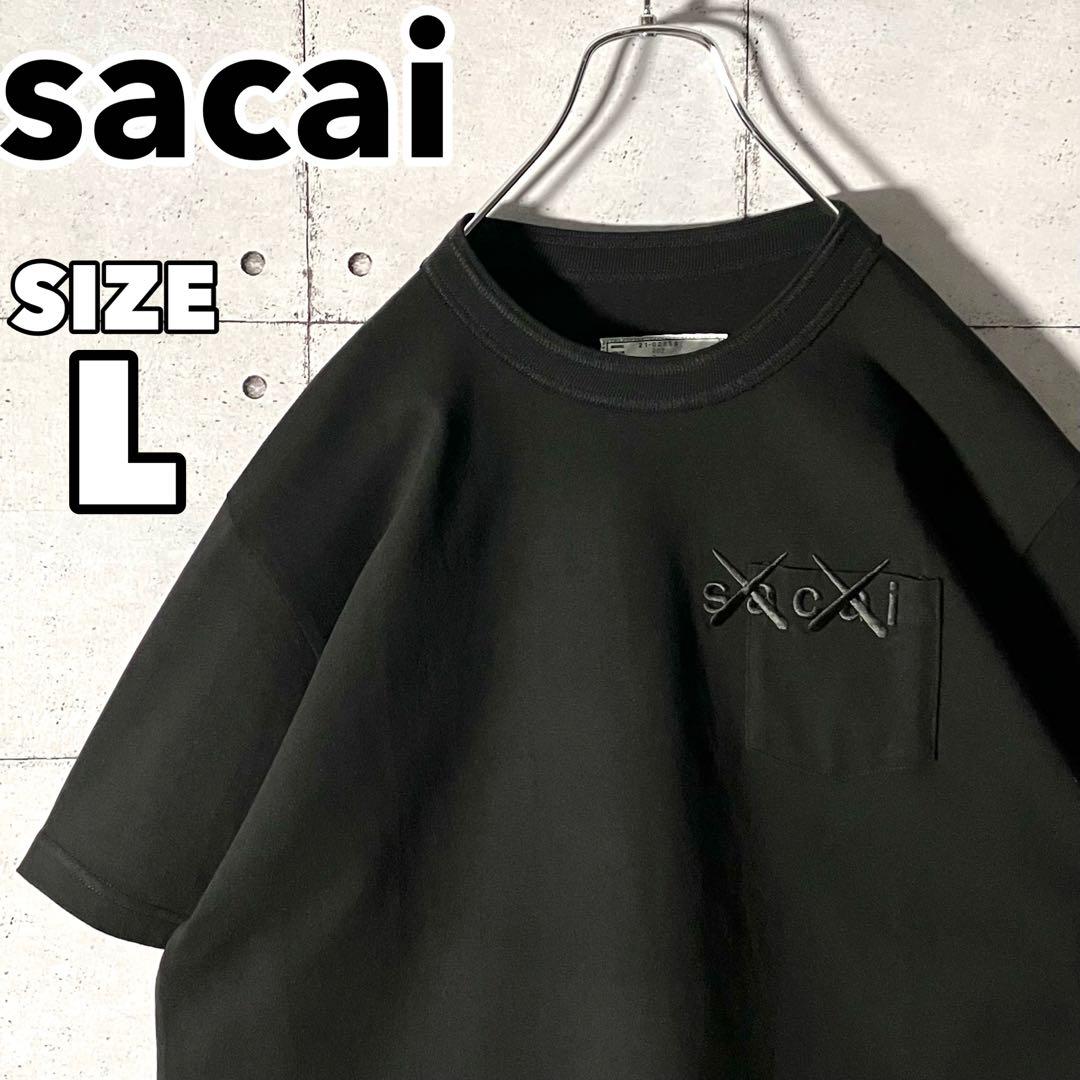 美品 ☆ サカイ 刺繍ロゴ カウズ限定コラボ Tシャツ ブラック 3（L)