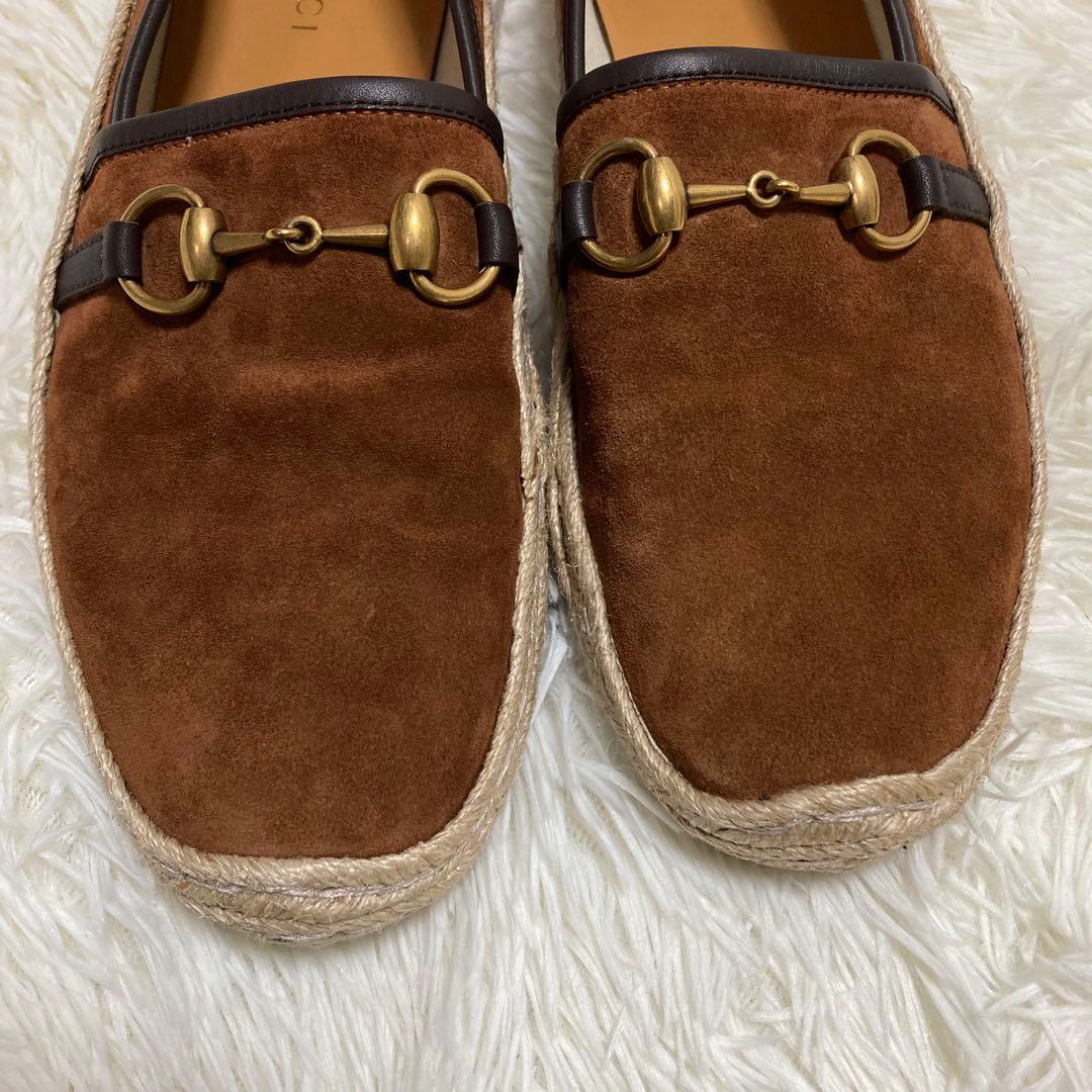 GUCCI グッチ ホースビット スエードレザー エスパドリーユ 8 ブラウン