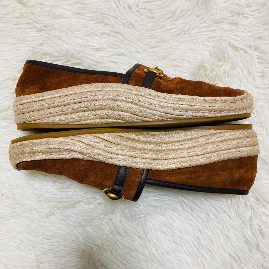 GUCCI グッチ ホースビット スエードレザー エスパドリーユ 8 ブラウン