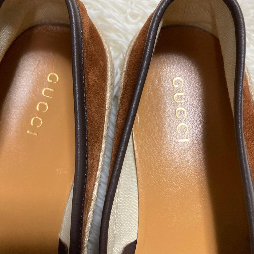 GUCCI グッチ ホースビット スエードレザー エスパドリーユ 8 ブラウン