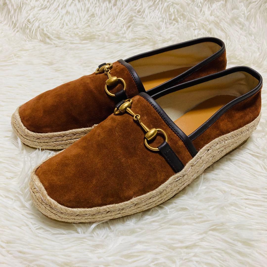 GUCCI グッチ ホースビット スエードレザー エスパドリーユ 8 ブラウン