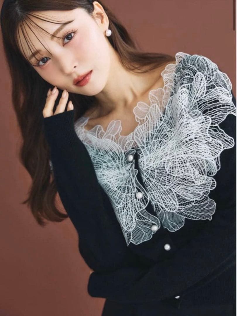 poláura polaura レースフリルカーディガン　ポローラ