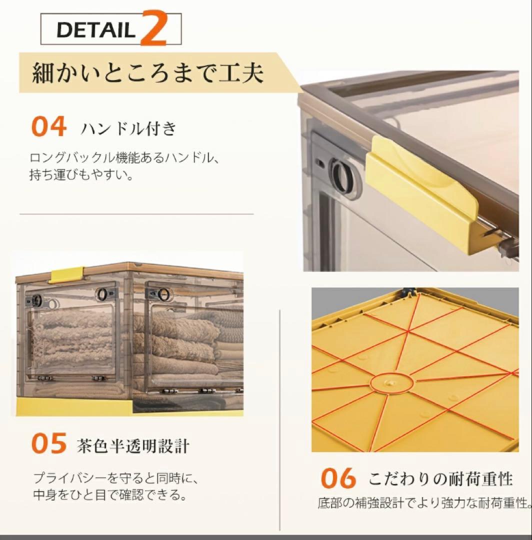 折りたたみ収納ボックスコンテナボックス キャスター付き 大容量　白　3個セット
