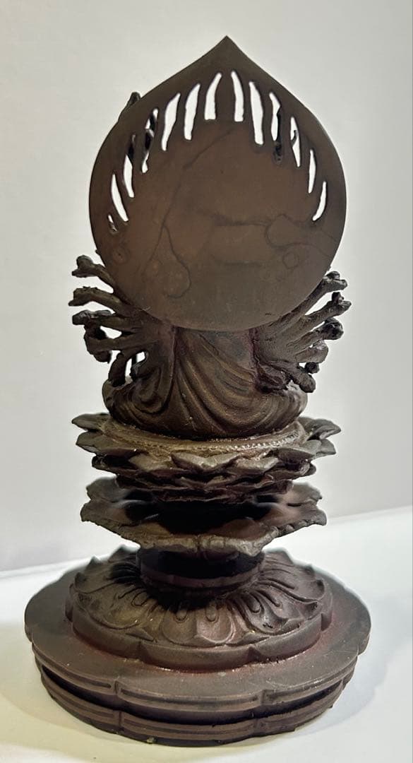 即購入可 千手観音像 金属製 仏像 作者銘あり 専用木箱・解説栞付き 仏教美術