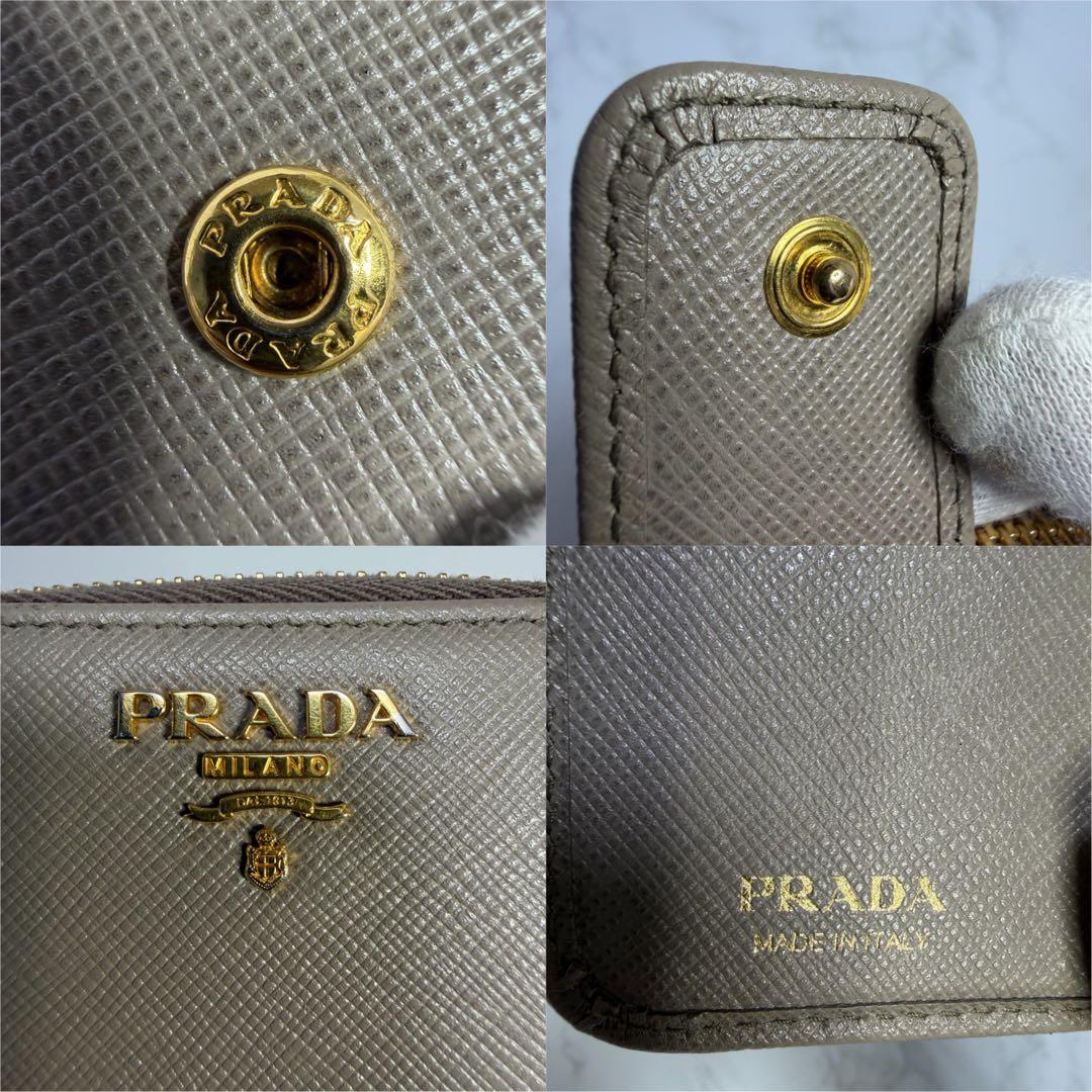 PRADA ポルタフォリオ ラウンド 二つ折り財布 グレー・サフィアーノレザー