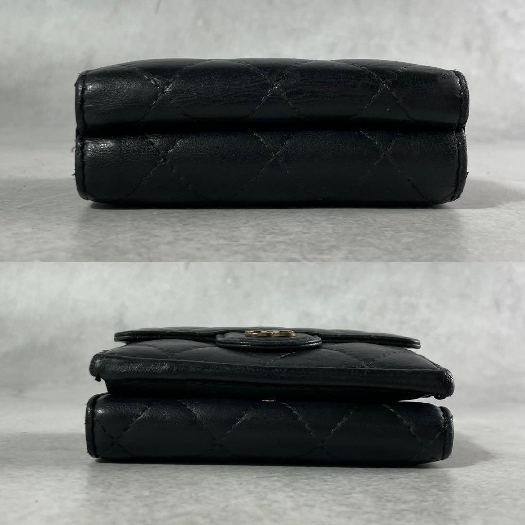 【大人気】CHANEL 三つ折り財布 ラムスキン ココ ブラック