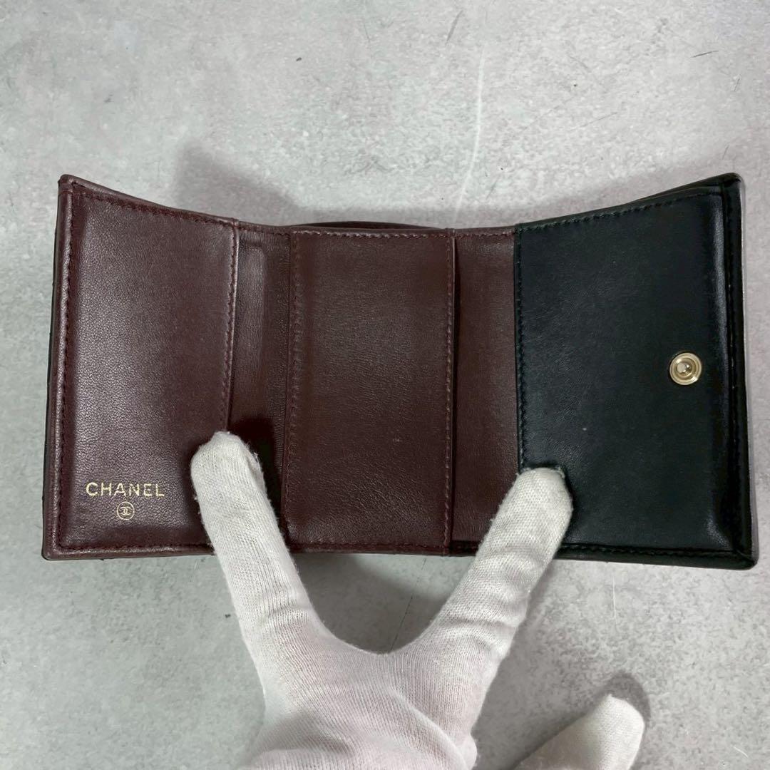 【大人気】CHANEL 三つ折り財布 ラムスキン ココ ブラック