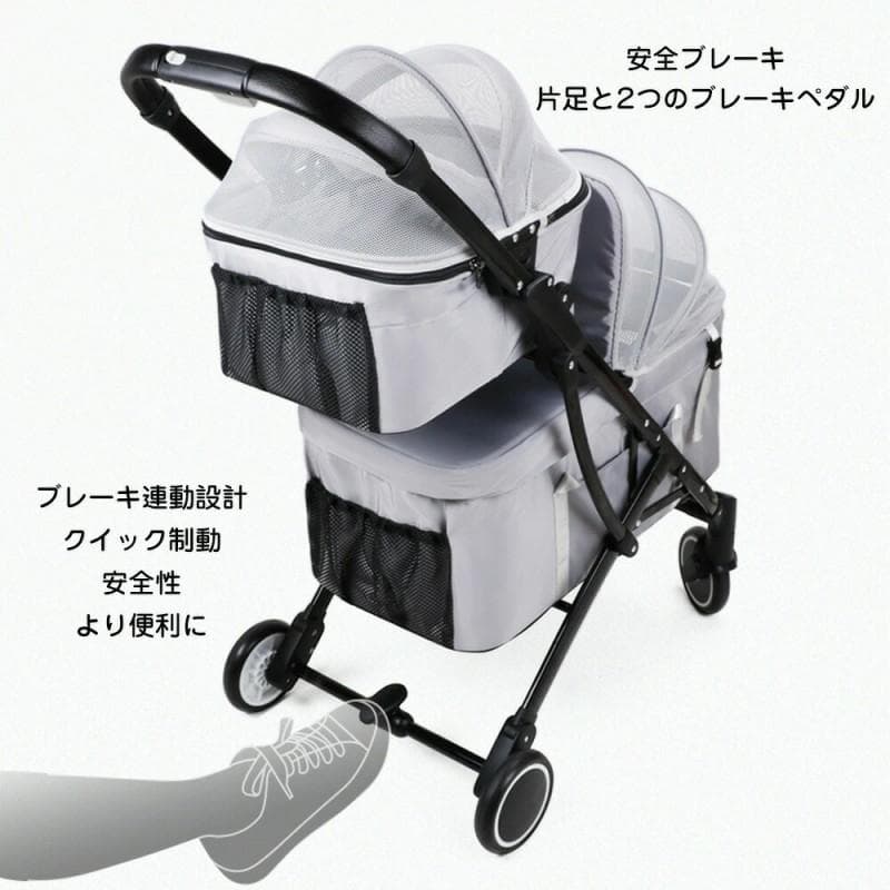 4輪小型犬猫用折りたたみペットカート 対面式 軽量 耐荷重20kg(むらさき)