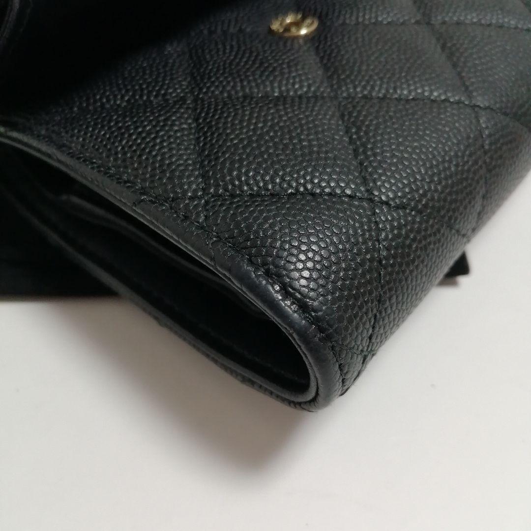CHANEL CCフィリグリー キャビアスキン　三つ折り財布　黒