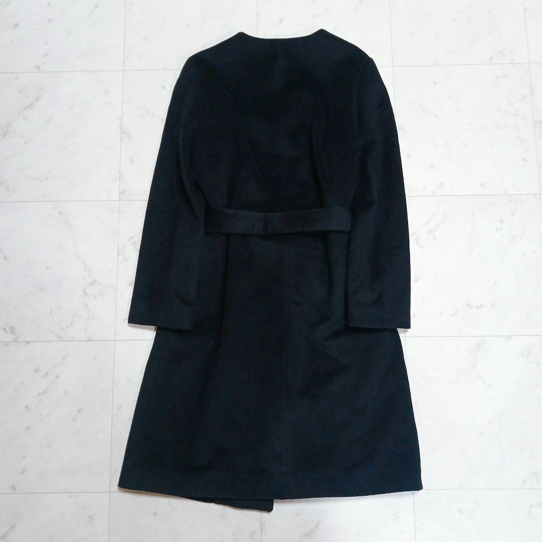アンタイトル　ノーカラー　ロングコート　ベルト付　ブラック　L　美品