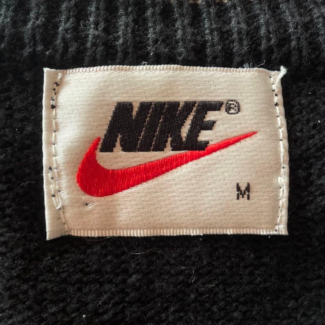 90s OLD NIKE 白タグ コットンニットベスト スウッシュロゴ 刺繍 黒