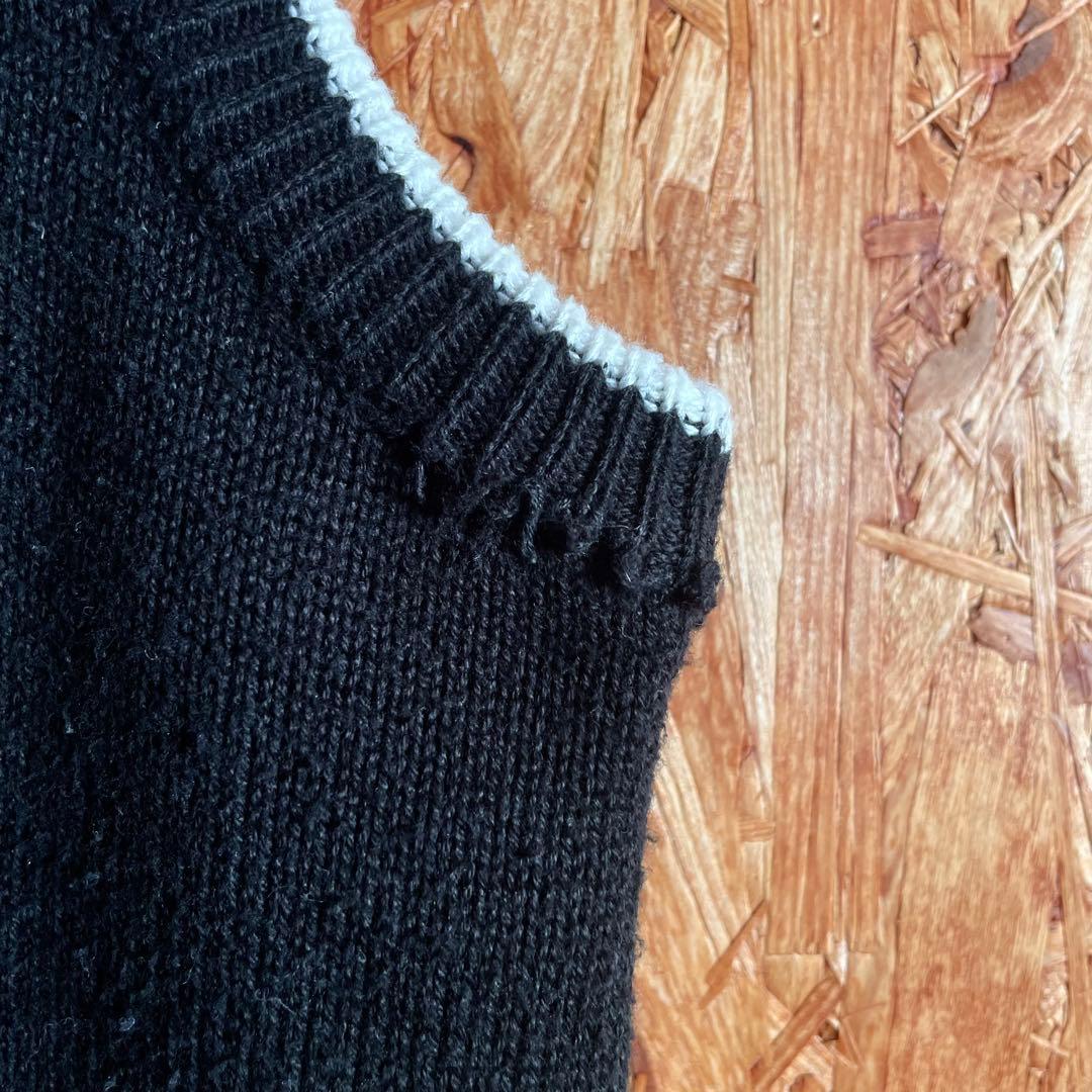 90s OLD NIKE 白タグ コットンニットベスト スウッシュロゴ 刺繍 黒