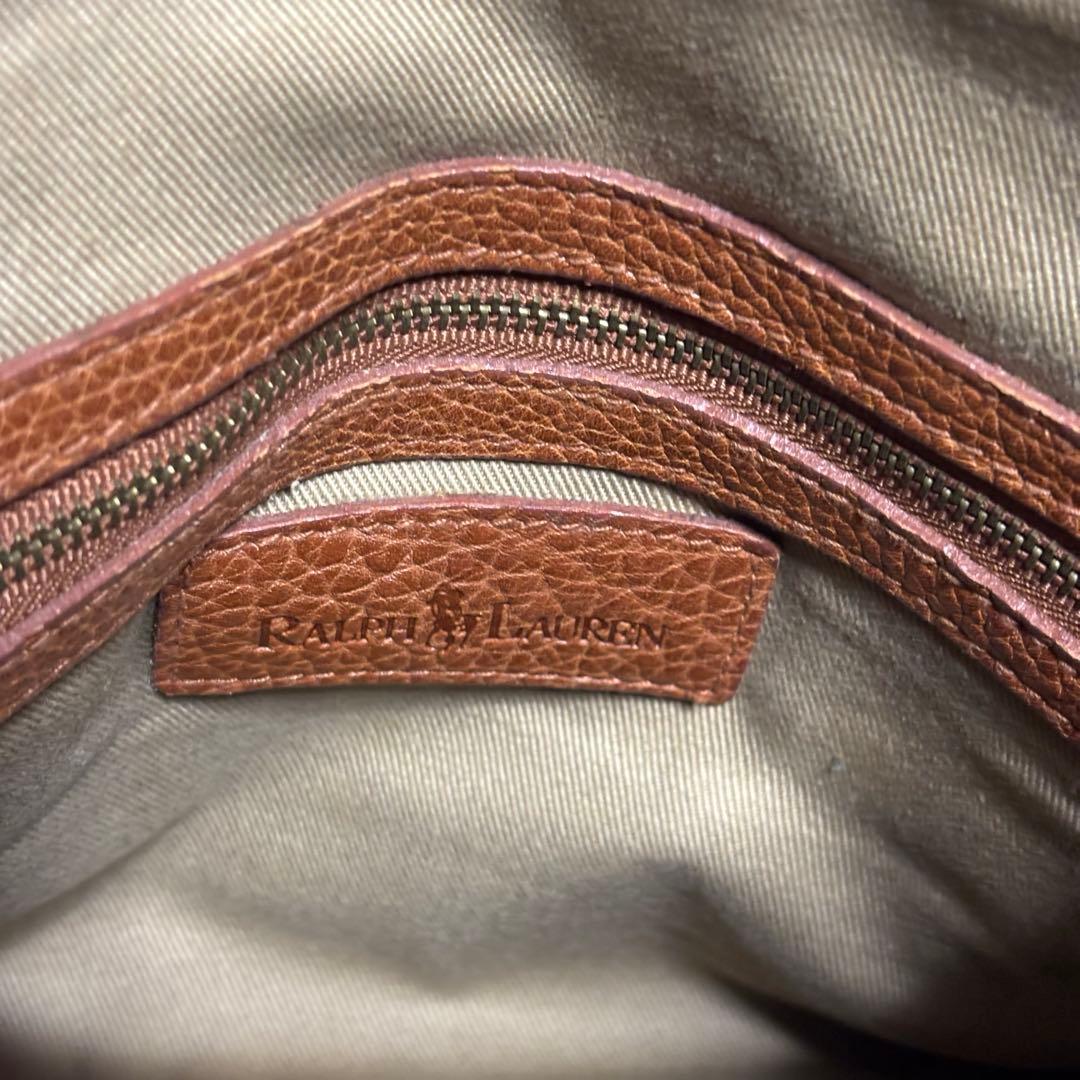 美品 希少 ラルフローレン ミニボストン シボ革　ブラウン