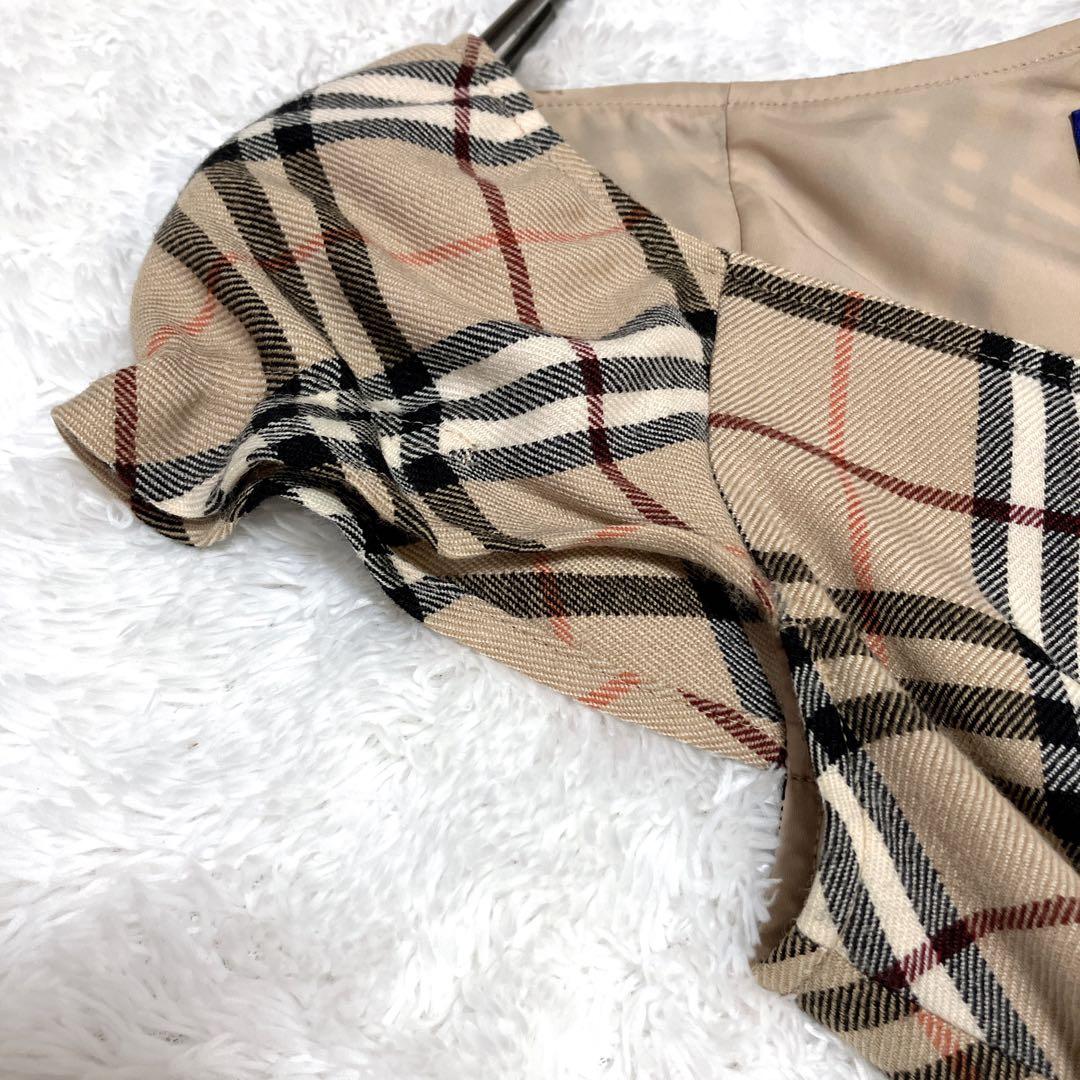 未使用級　バーバリーブルーレーベル　ノバチェック　ワンピース　パフスリーブ　美品