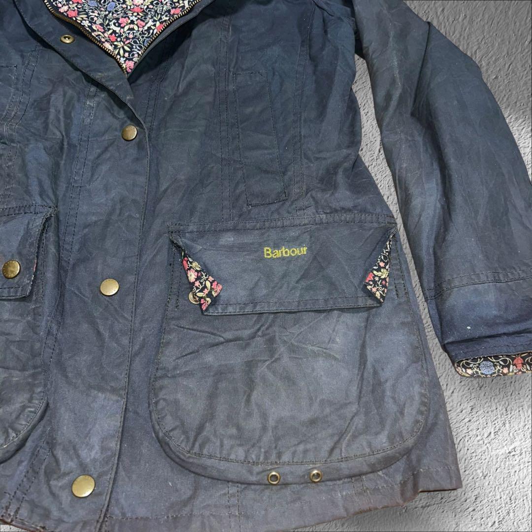 [希少]BARBOUR 花柄 オイルドジャケット ユニセックス 刺繍ロゴグランジ