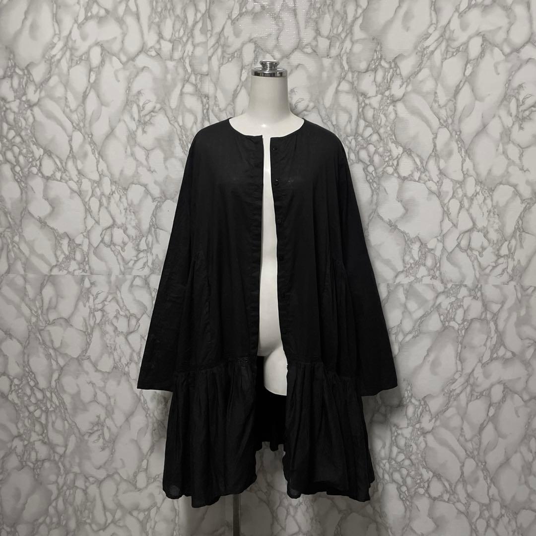 良品　MERLETTE デザインシャツワンピース　ノーカラー　インドコットン
