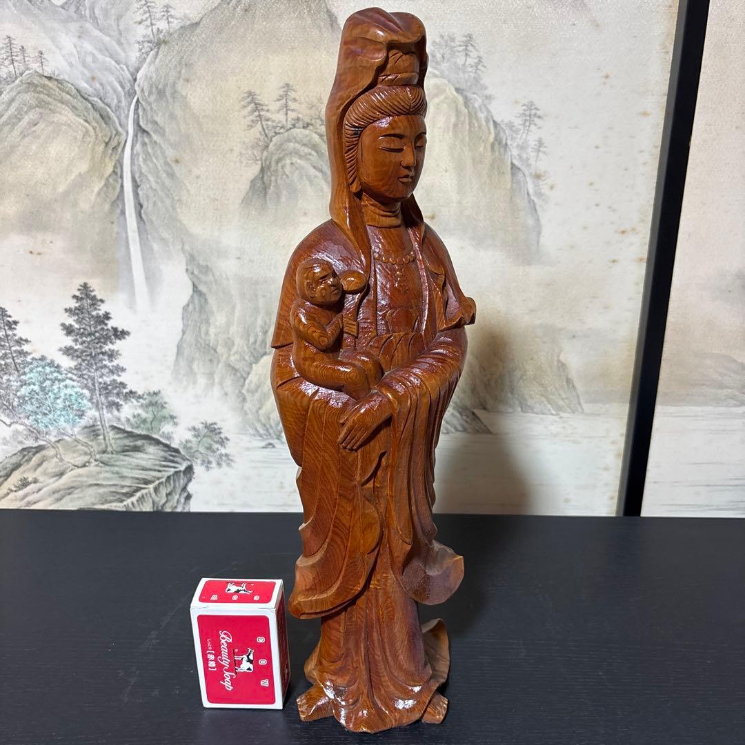 観音菩薩 木彫　仏像 彫刻　開運　風水　置物　縁起物　インテリア　子安観音