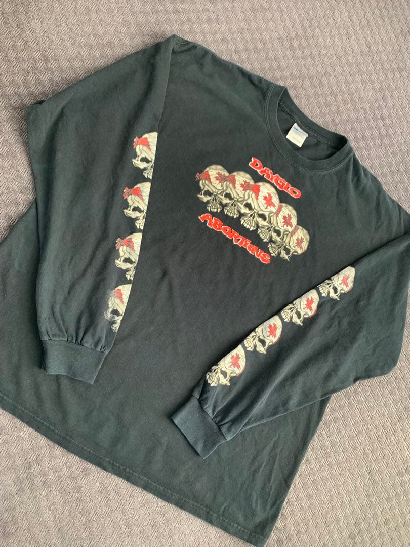 00s“GILDAN”ロングスリーブTシャツ ロンT バンT スカル XL 褪色