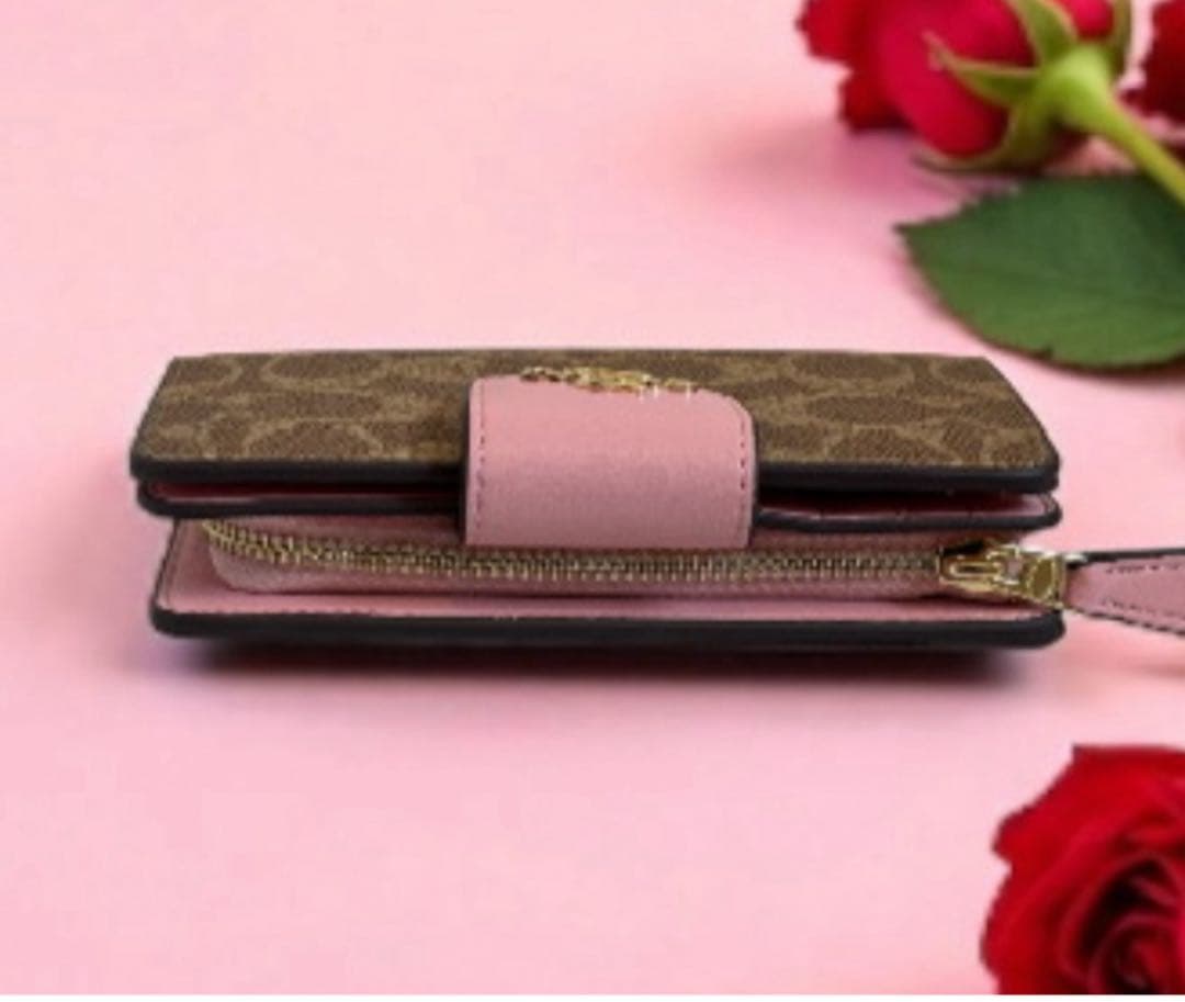 《新品未使用》COACH 二つ折り財布 ブラウン/ピンク【新品】