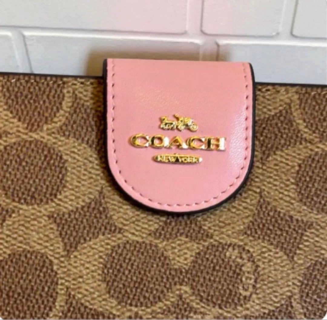 《新品未使用》COACH 二つ折り財布 ブラウン/ピンク【新品】