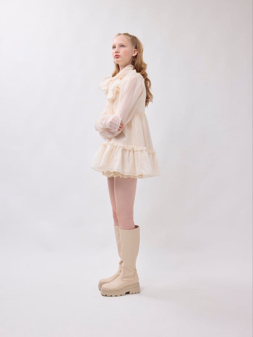 ワンピース Bell0414 Sheer ribbon frill one-piece