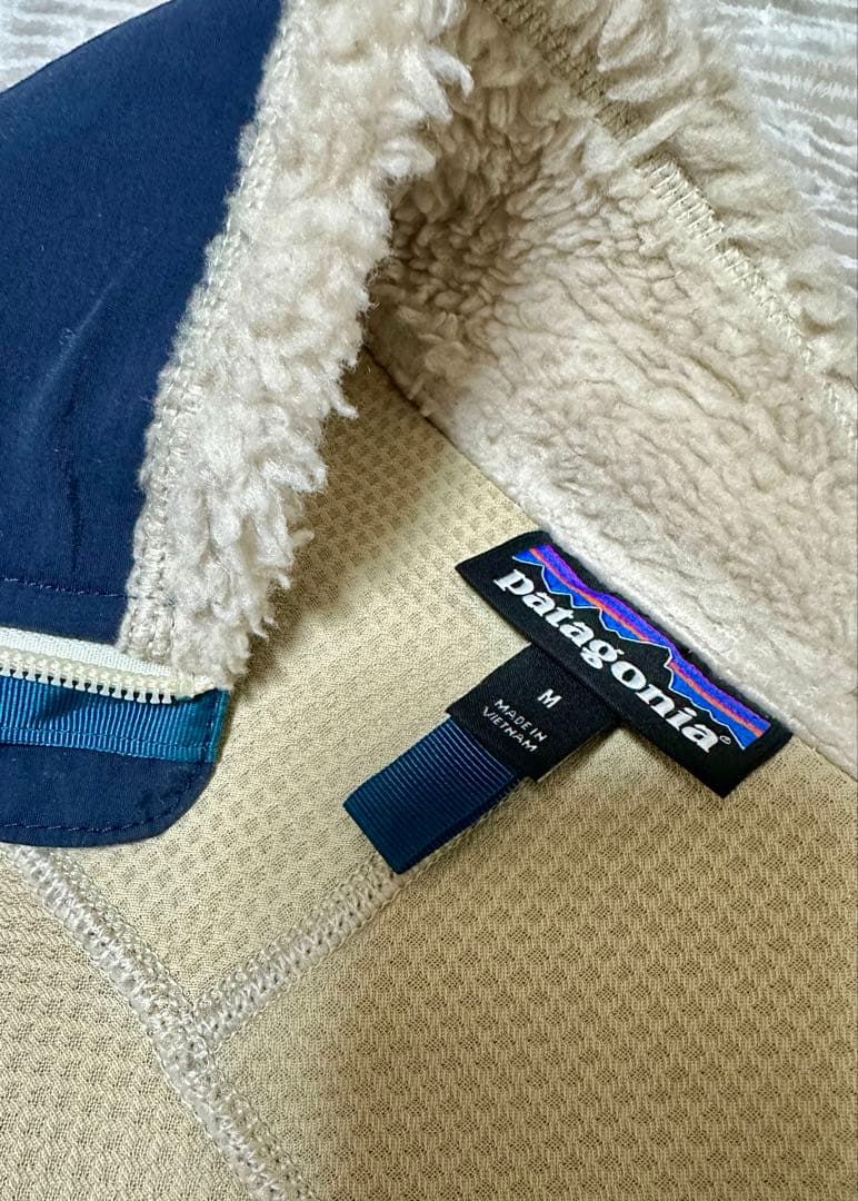 [美品]patagonia パタゴニア フリースベスト ホワイト/ネイビー M