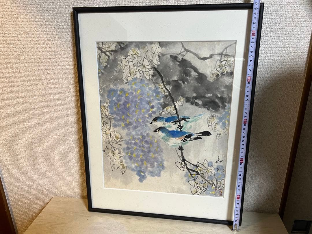 青い鳥と花 日本画