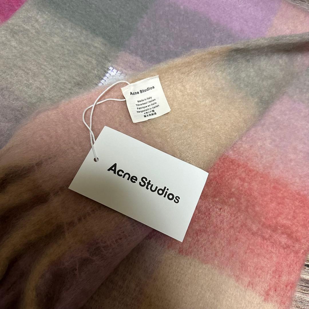 ぽ*子様 Acne Studios モヘアチェックスカーフ ピンク系　マフラー
