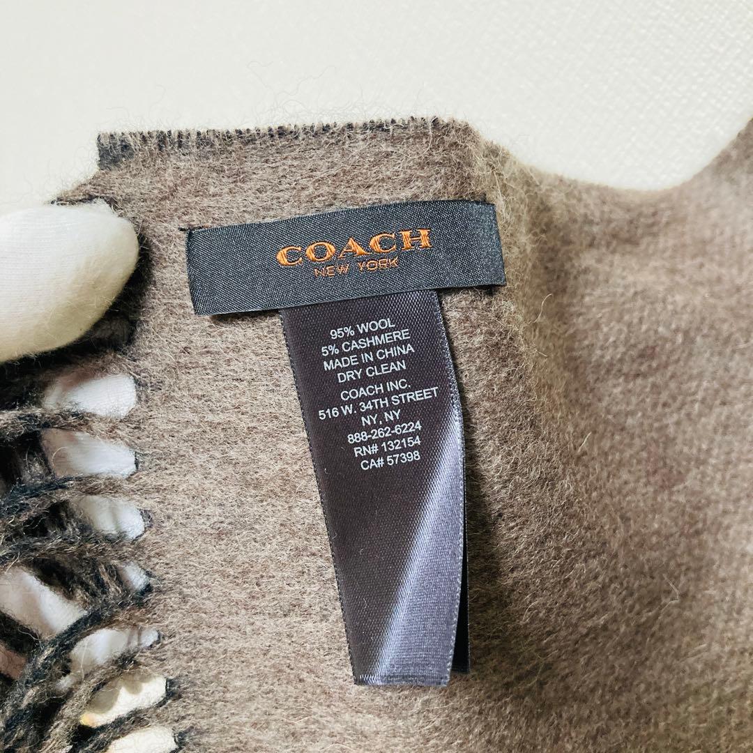 COACH コーチ カシミヤ混 ロゴ マフラー フリンジ