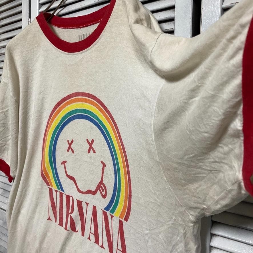 BOMW リンガー Tシャツ 古着 白 ニルバーナ NIRVANA にこ バンド