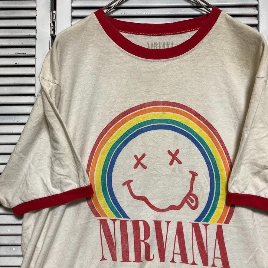 BOMW リンガー Tシャツ 古着 白 ニルバーナ NIRVANA にこ バンド