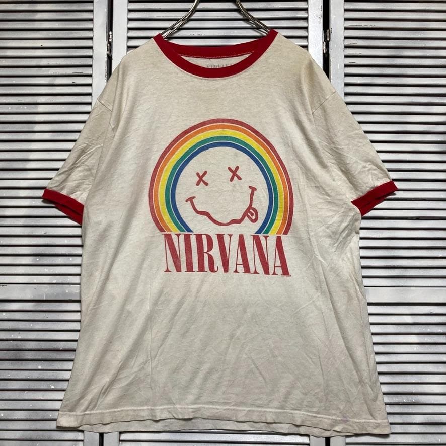 BOMW リンガー Tシャツ 古着 白 ニルバーナ NIRVANA にこ バンド