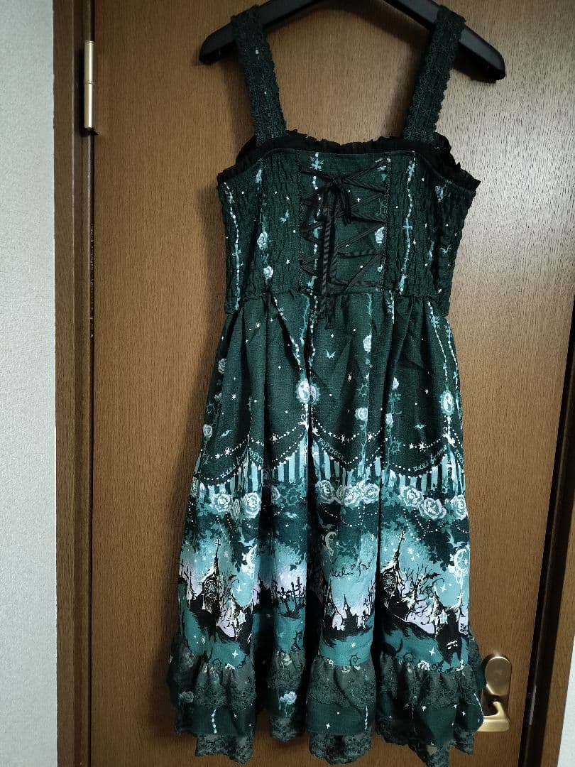 【美品】axesfemmePOETIQUEトリックナイト豪華グリーンワンピース