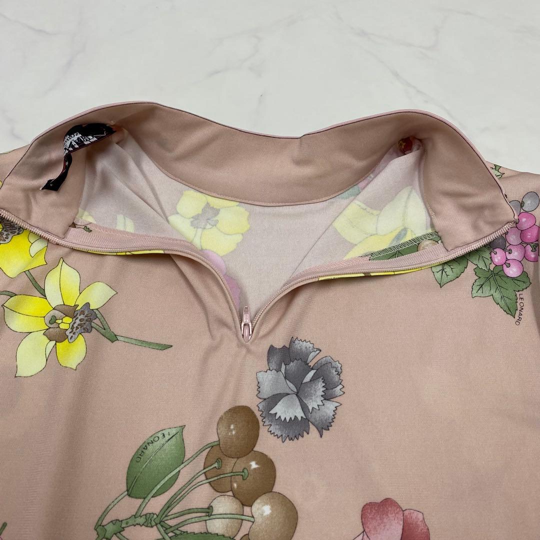 美品★LEONARD レオナール 半袖カットソー カンカン素材 花柄 LL
