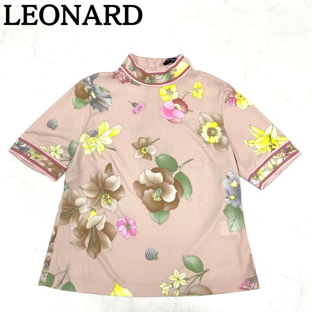 美品★LEONARD レオナール 半袖カットソー カンカン素材 花柄 LL