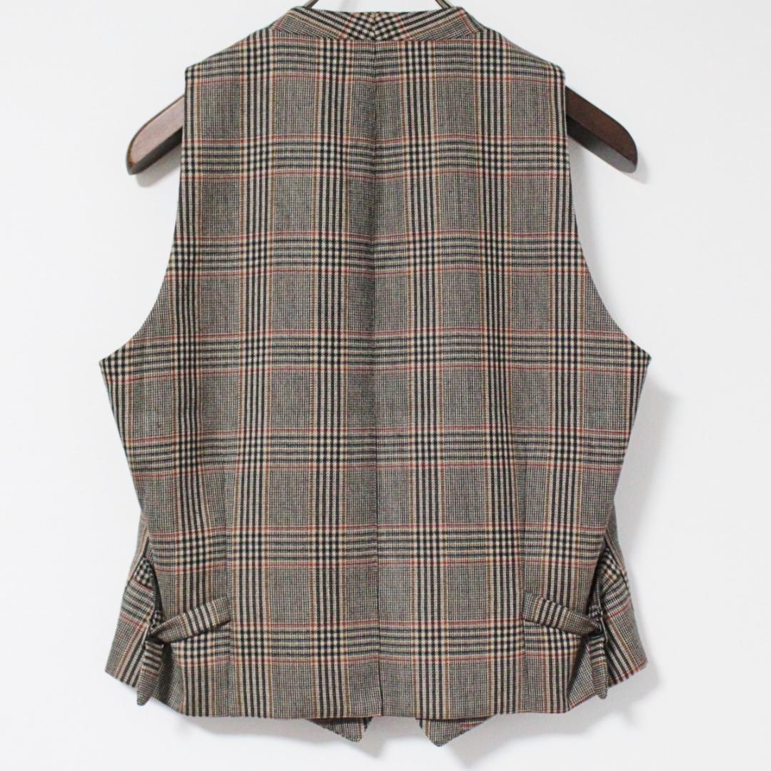 新品 ランバンコレクション 44000円 比翼ボタン グレンチェックベスト XL