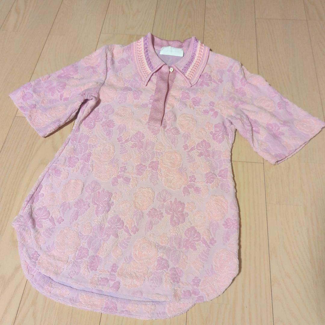 トップス Flowered Velour Jacquard Polo Shirt