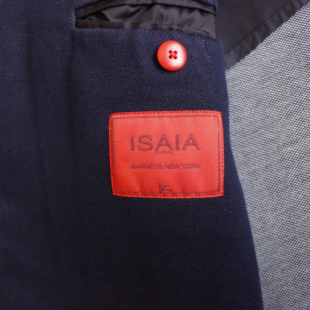 ISAIA デニム風テーラードジャケット LLサイズ コットン ネイビー 本切羽