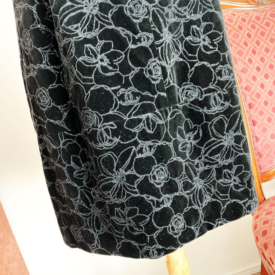 美品　CHANELシャネル　花柄　バイカラー ベロア ラメ　ワンピース　ドレス