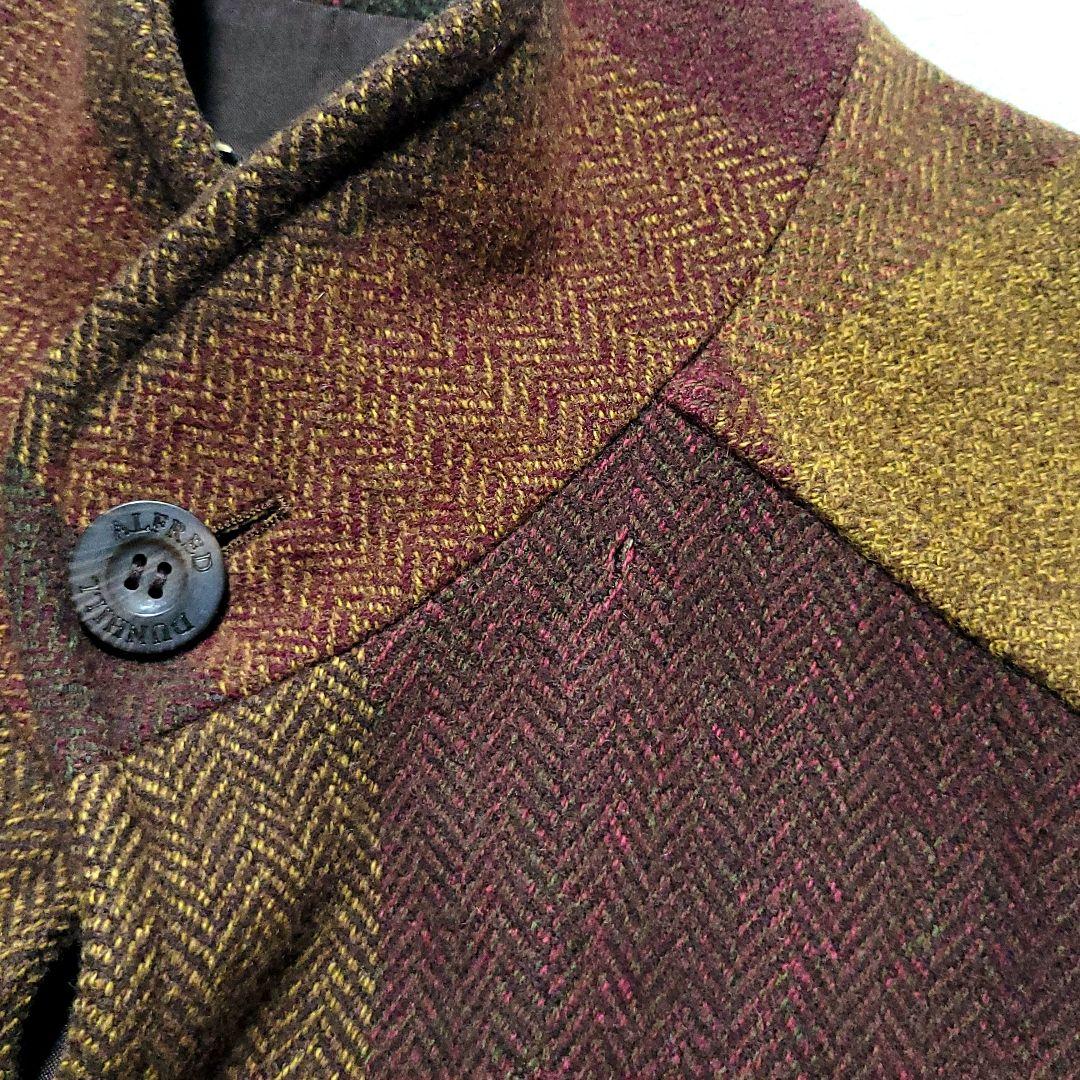 【希少 L相当】 dunhill　ウールジャケット チェック柄 エルボーパッチ