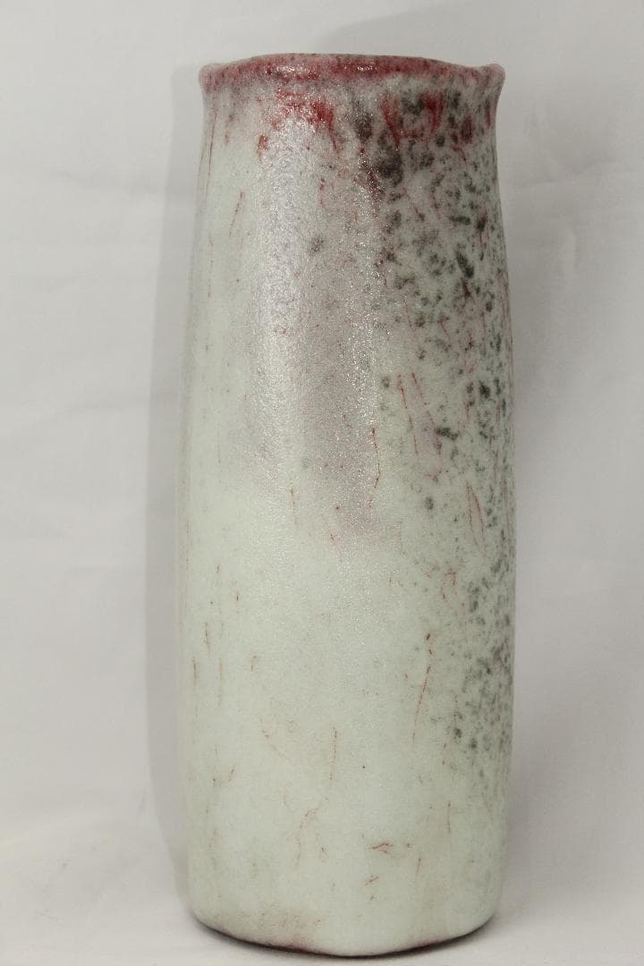 安田全宏 作 京焼 彩磁 紅彩 大型 花瓶 花入 25cm 共箱