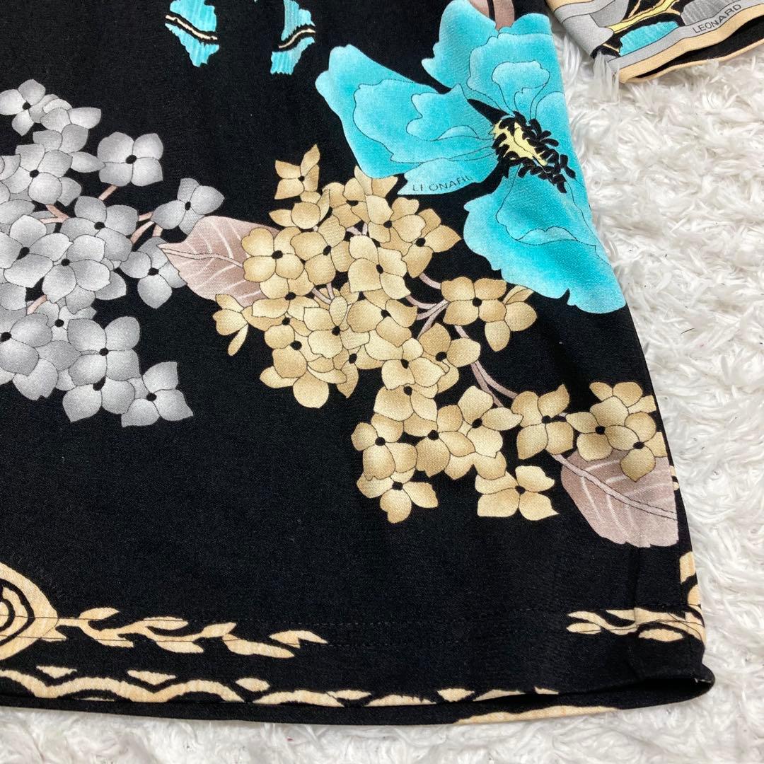 美品♡ レオナール 半袖 カットソー 花柄 カンカン素材 LL バックファスナー