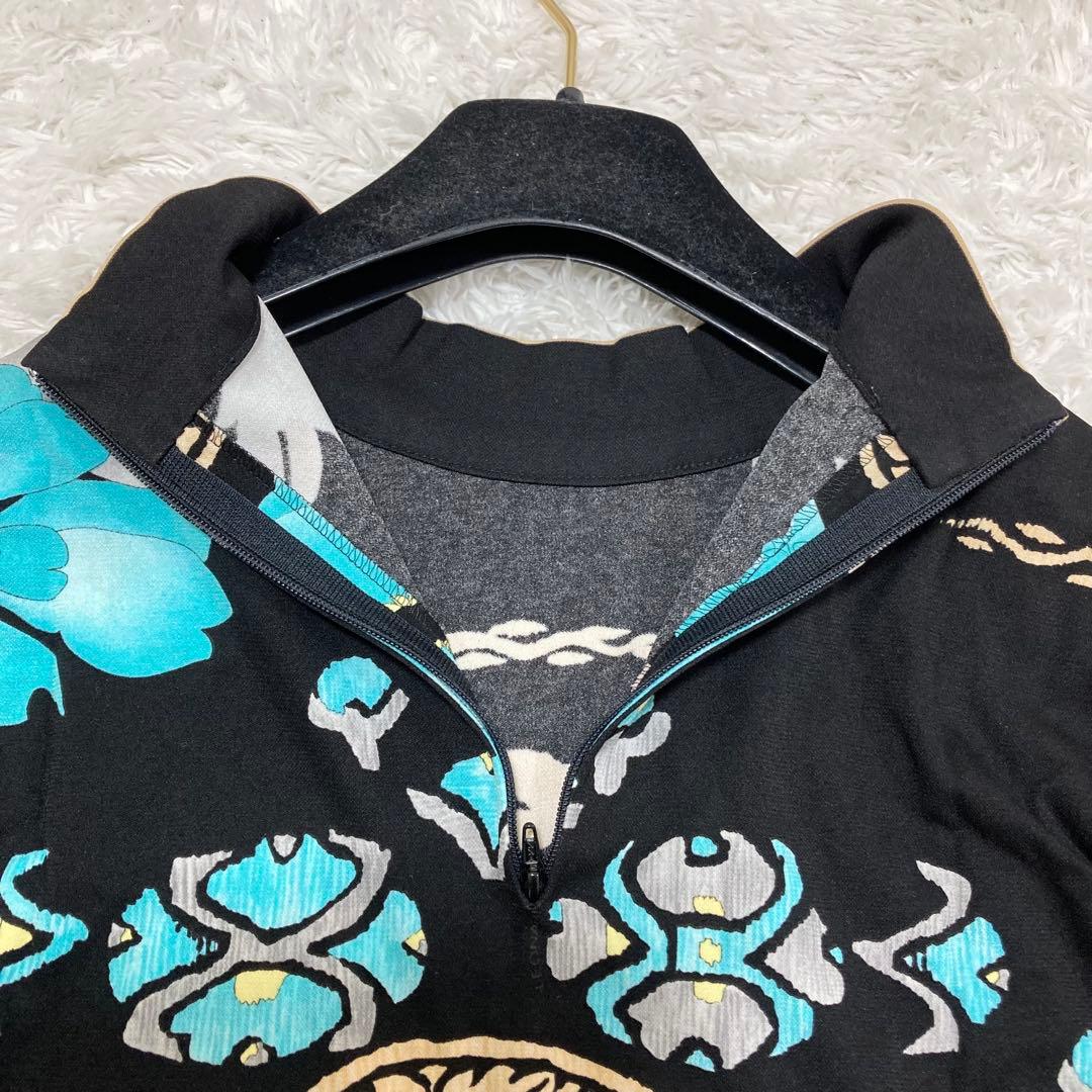 美品♡ レオナール 半袖 カットソー 花柄 カンカン素材 LL バックファスナー