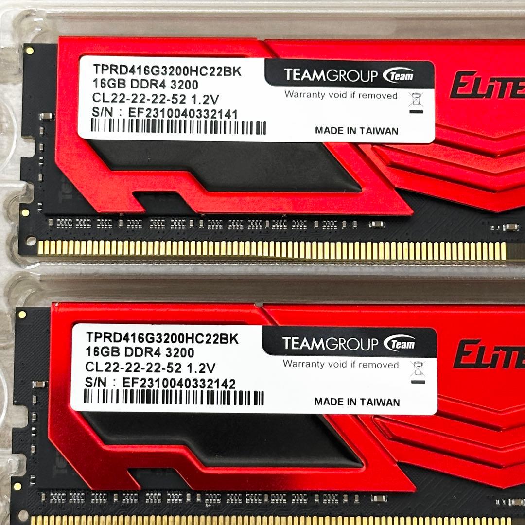 32GB（16GBx2枚）✨T-FORCE ELITE DDR4 3200MHz