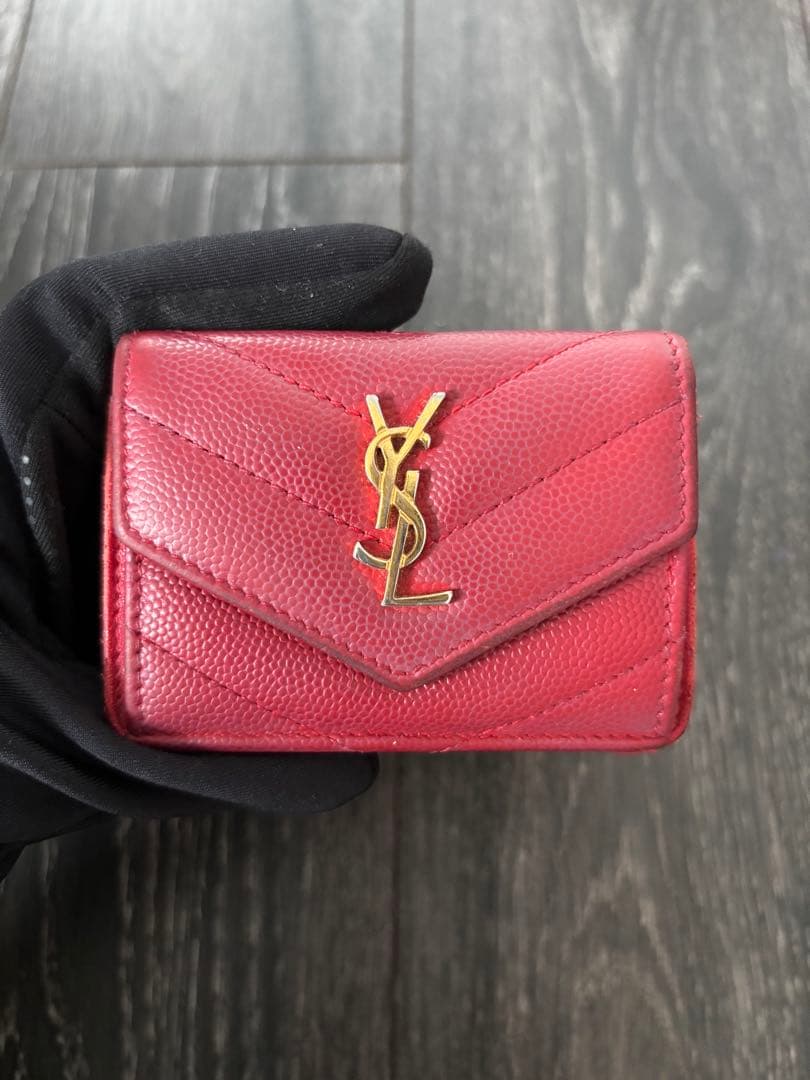 YSL レッド 三つ折り財布