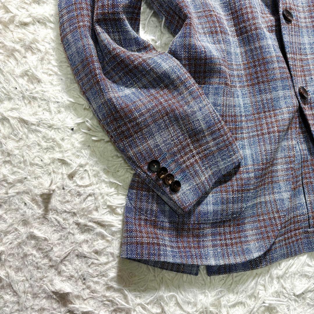 【美品】LARDINI テーラードジャケット　44 チェック　ウール　シルク