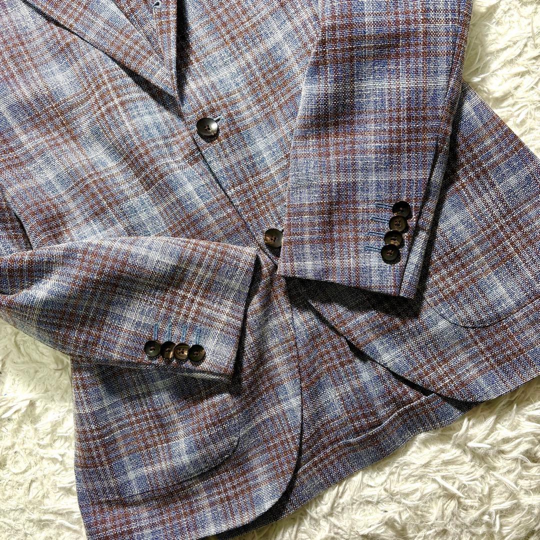 【美品】LARDINI テーラードジャケット　44 チェック　ウール　シルク